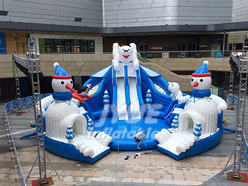 Outdoor Portable Adult Kids Polar Bear And Snow Man Inflatable Mobile Water Park On Land