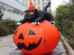 Halloween Inflatable Pumpkin With Black Cat On Shopping Mall Advertising