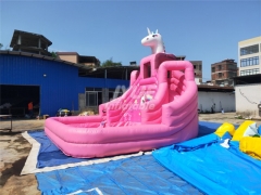 Unicorn Bounce Land Double Water Slide With Splash Pool