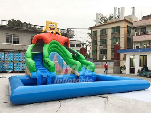 Commercial Mobile Land SpongeBob Inflatable Ground Water Park with Pool Slide