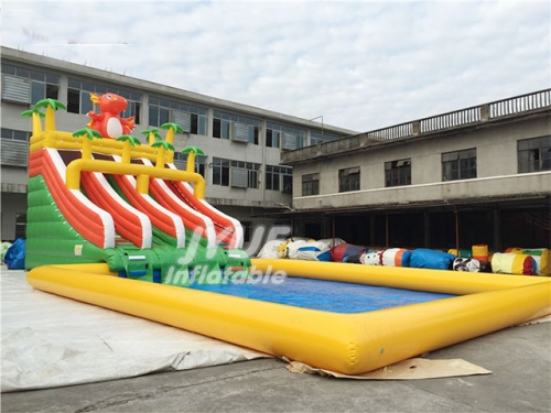 Land water park customized inflatable amusement outdoor games ground water park kids play inflatable water slide pool park