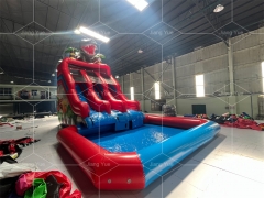 Dinosaur Inflatable Slide Customized Double lane Water Slide with Pool