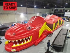 Red Crocodile Amusement Park Inflatable Obstacle Course Tunnel Run Challenge Sport Activities Game